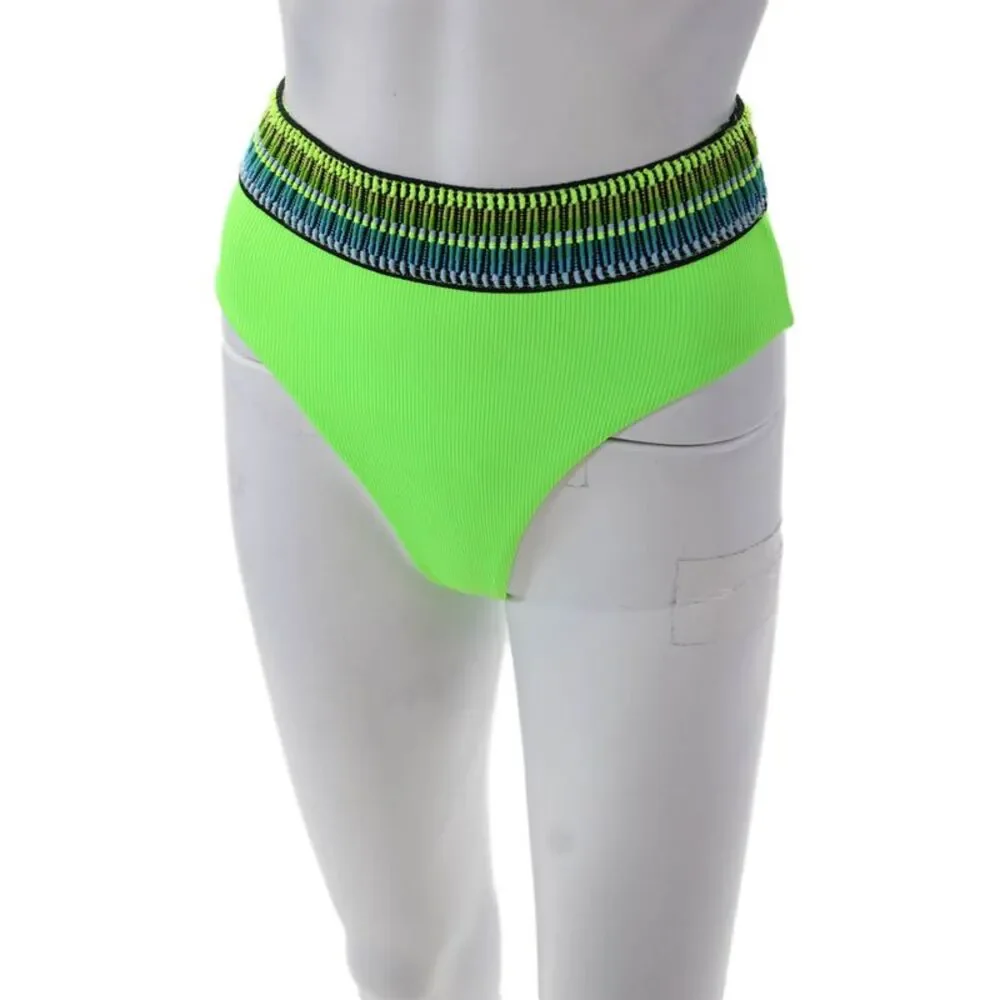 Peixoto Womens Stretch Embroidered High Cut Biki Bottoms Lime Green Size XS